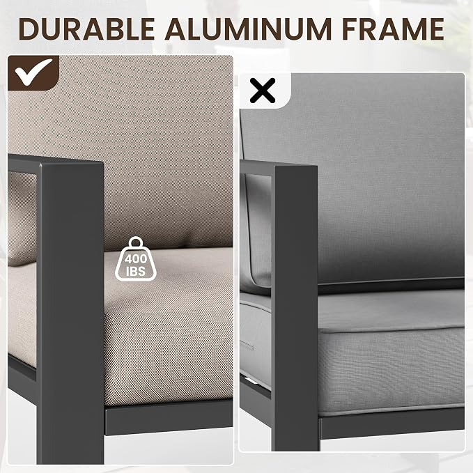 Aluminum Outdoor Furniture Loveseat Small Patio Couch Love Seat Outdoor Chairs with 4" Cushion Loveseats Sofa for Poolside,Balcony,Deck,Yard