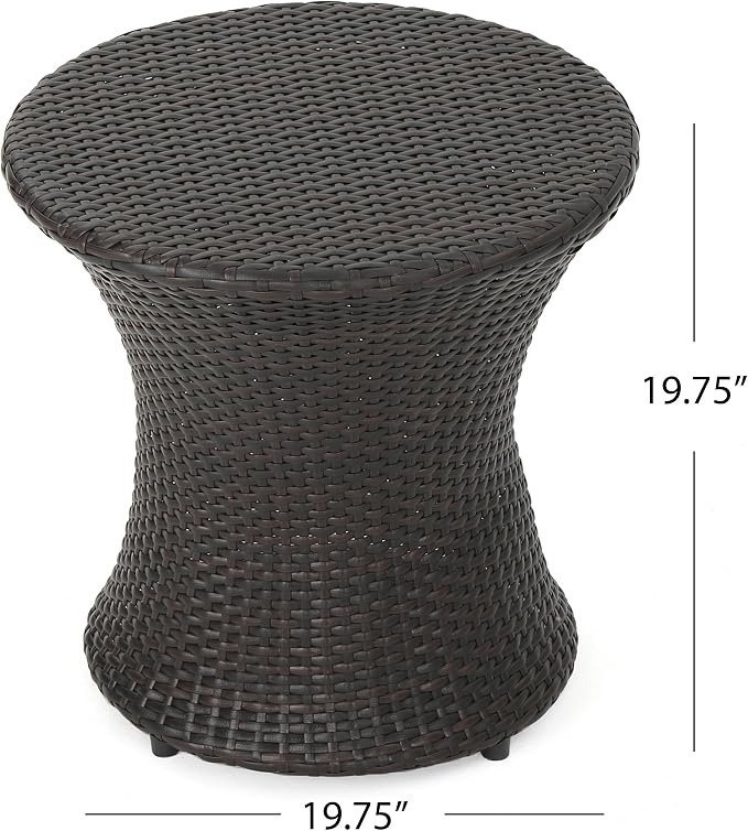 19-Inch Hourglass Outdoor Side Table (No Glass Top) - Brown, Space-Saving & Durable Wicker Design