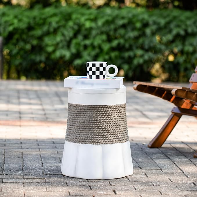 Outdoor Side Table, Woven Rope & MGO, Brown,Gray