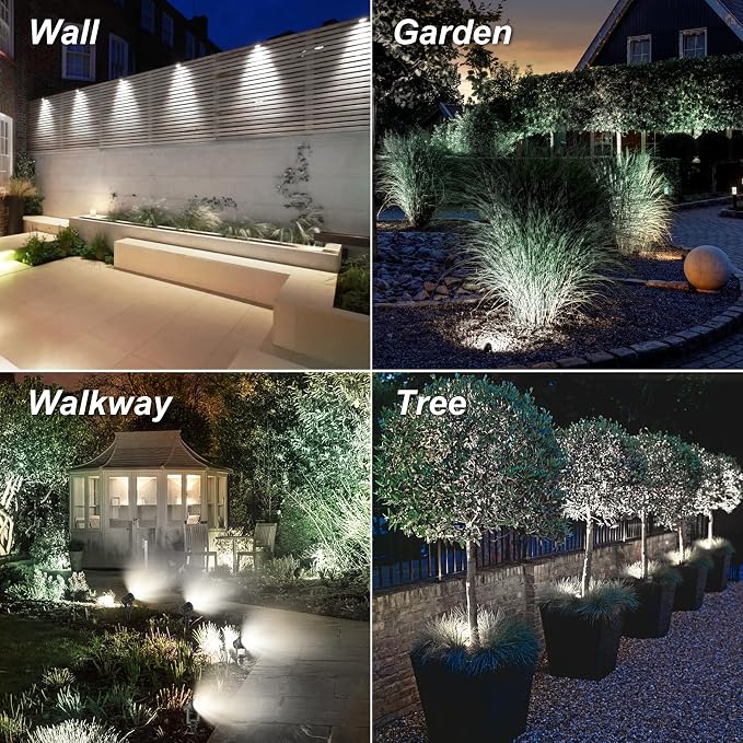 Solar Spot Lights Outdoor, 6000K Cool White Landscape Spotlights IP65 Waterproof 9.8ft Cable, Dusk to Dawn Solar Uplights for Trees Garden Yard Driveway Porch Walkway Pool (6-in-1)