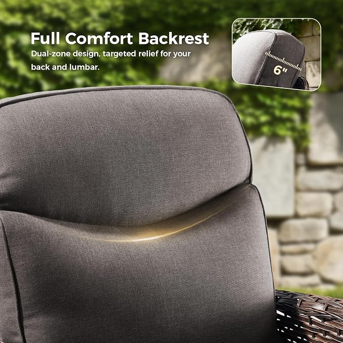 Luxury Patio Furniture Set with Fire Pit Table, Outdoor Furniture Set with High Back Swivel Chairs & 6-inch Thick Cushions, 10 PCS Fire Pit Patio Set for Yard, Deck, Poolside, Brown/Grey
