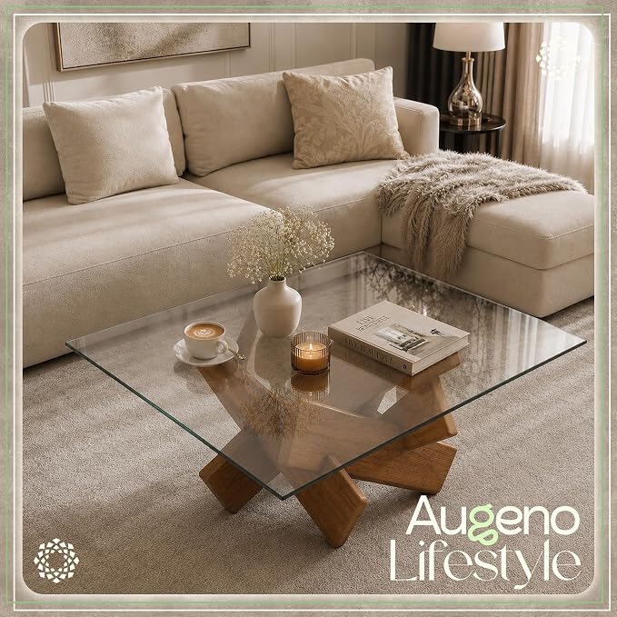 36 inch Square 1/4" Thick Flat Polished Edge Glass Table Top with 6 Bumpers - Tempered, Scratch Resistant & Safety Replacement Glass Designed for Dining, Coffee, Patio & End Tables