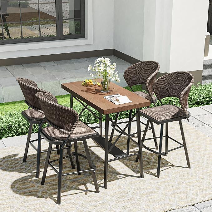 VICLLAX Outdoor Bar Table, 40.5" Wide Patio Counter Height Patio Table, Rectangle Bar Table for Front Porch Balcony, Backyard, Walnut