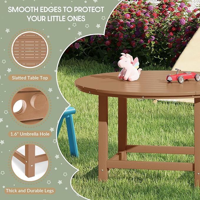 WestinTrends Malibu Kids Outdoor Patio Furniture HDPE 38" Wide Round Dining Table, Teak
