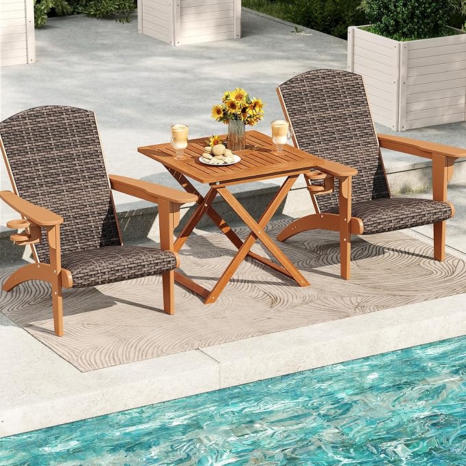 HAPPYGRILL Folding Patio Dining Table Set of 2, Solid Wood Square Table for 4 with Slatted Tabletop & X-Shaped Support Legs, Space-Saving Design, for Yard or Deck