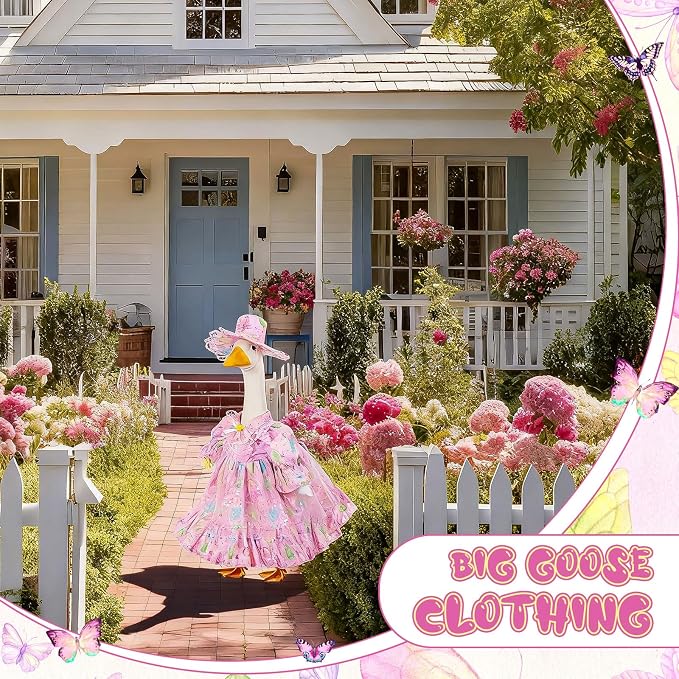 FuWeave Summer Goose Outfit Fancy Dress Butterfly Porch Goose Clothes for 23" Large Statue Outdoor Patio Yard Lawn Art Decoration