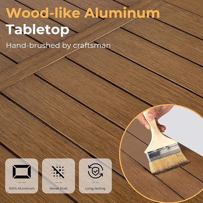 HAPPATIO Expandable Aluminum Outdoor Dining Table,Wood-Like Aluminum Rectangular Table for 4-8 Person,Large Rectangular Table with Safe Lock for Patio, Deck, Backyard, Porch