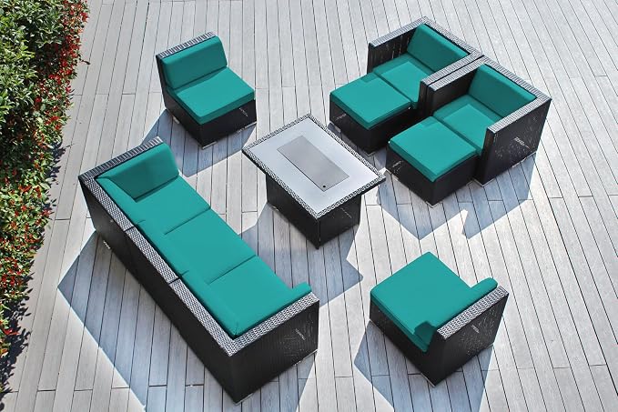 Fully Assembled 10 Piece Ohana Outdoor Patio Furniture Black Wicker Conversation Set with Club Chair and 42-inch Propane Gas Fire Table
