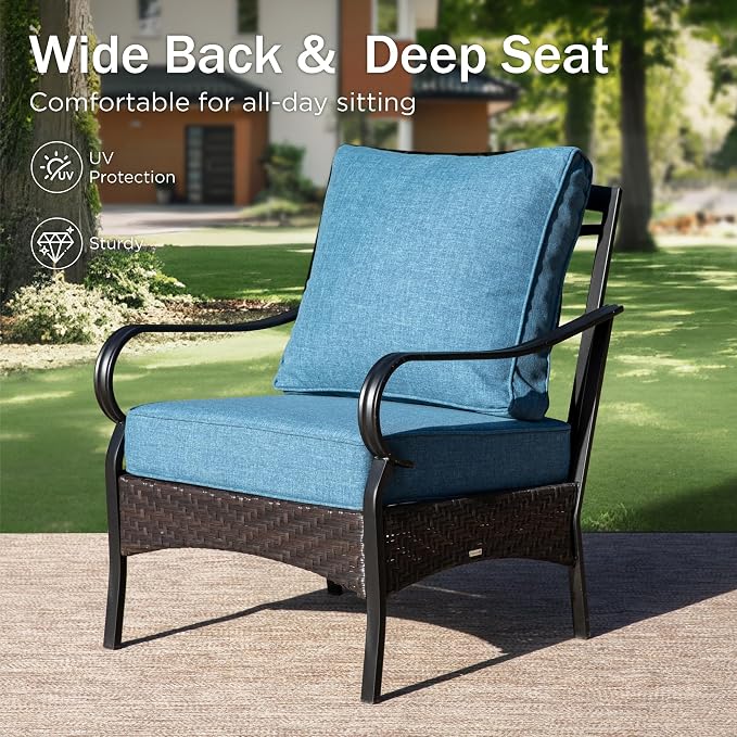Patio Furniture Set with 32" Fire Pit Table,Patio Conversation Sets 4 Fixed Chairs with Thick Cushion and 50000 BTU Fire Pit Table (5 Pieces,Navy