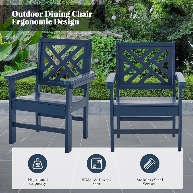 HDPE Outdoor Dining Set,6-Piece Outdoor Table and Chairs Include 4 Dining Chairs and 2 Pcs 62.5" Patio Dining Table with Umbrella Hole (Blue)