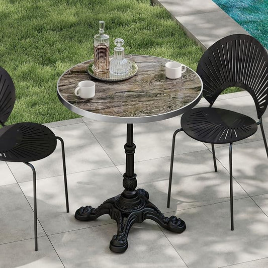 31.5" Sintered Stone Round Dining Table for 2-4 People, Marble Look Bistro Table with Heavy Duty Cast Iron Base for Outdoor Patio Garden Cafe, Living Room Balcony, Commercial Grade Small Space, Black