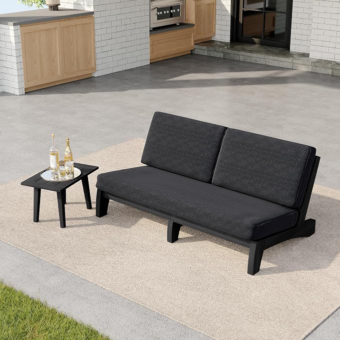 2 Pieces Patio Furniture Sets, All-Weather Outdoor Wood Bistro Set Patio Conversation Side Table Chiars and Patio Loveseat for Balcony, Backyard