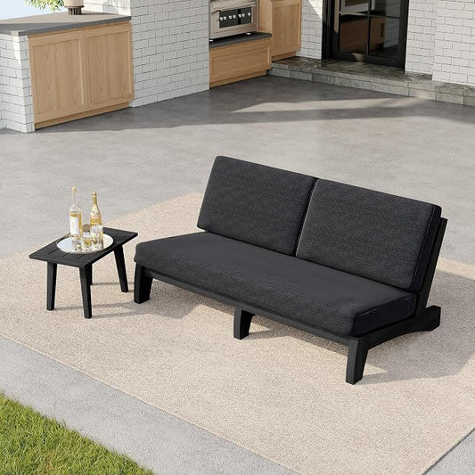 2 Pieces Patio Furniture Sets, All-Weather Outdoor Wood Bistro Set Patio Conversation Side Table Chiars and Patio Loveseat for Balcony, Backyard