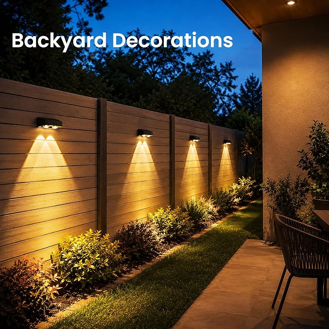 Solar Fence Lights Outdoor, Color Changing, Waterproof IP65, 4 Pack | 11 Modes, 9 Colors 50 LM Solar Lights Waterproof with LED Focus Lens for Wall Backyard Deck Patio Porch Step Pool Decor