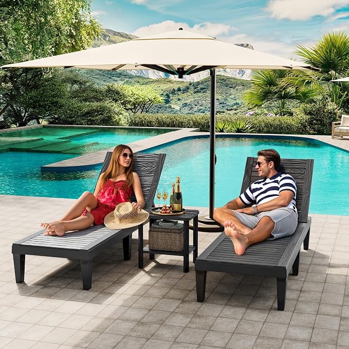 KAMABOKO Outdoor Side Table Set of 2, 2-Tier Adirondack Square Patio Table, HDPE End Tables for Backyard Pool Porch Lawn, Easy Maintenance & Weather Resistant, Black