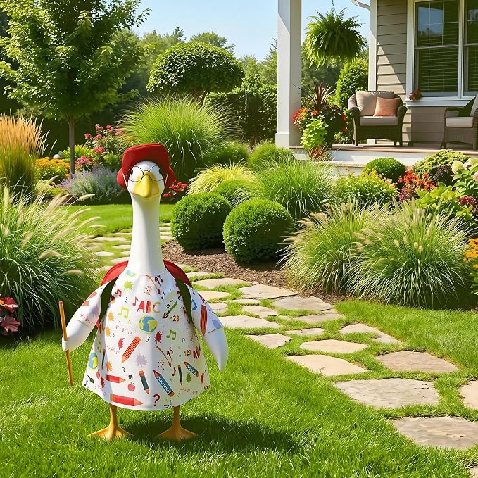 Back to School Porch Goose Outfit with Schoolbag for 23" Statue | Perfect for back-to-school themes for Class, Lawn, Yard, Garden Decor with Durable outdoor fabric