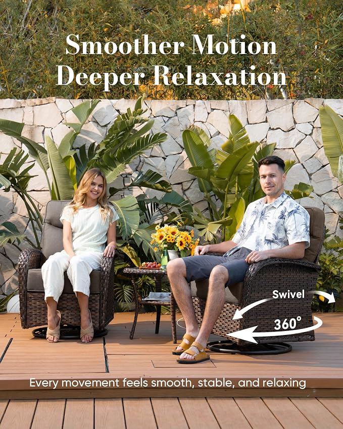 Belord Upgraded 6“ Cushion Luxury 6 Piece Patio Furniture Set - Wicker Couch Outdoor Conversation Set with Swivel Rocker Patio Chairs, Deep Seat Glider Chairs Set for Deck Porch - Brown/Grey