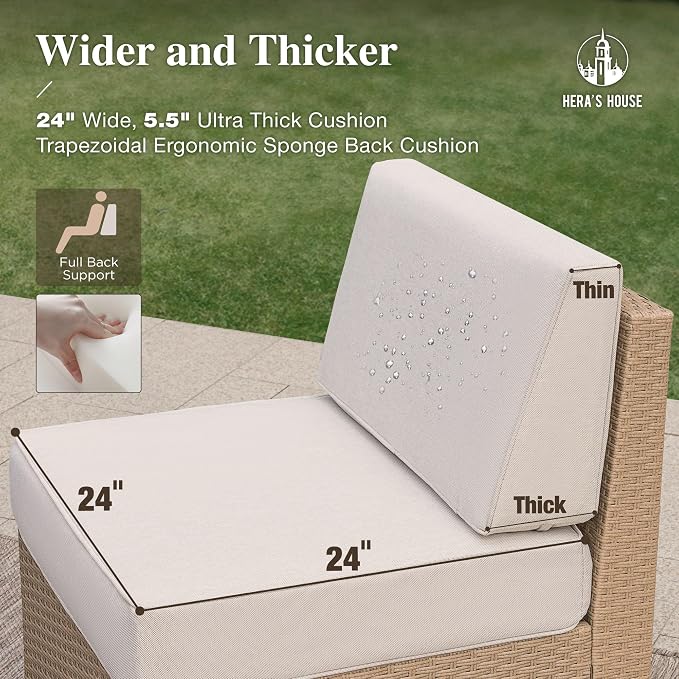 HERA'S HOUSE Patio Furniture Set, All Weather 4 Seats Outdoor Sectional Wicker Sofa with Fire Pit Table, 5.5" Thick Waterproof Cushion Modular Conversation 6 Pieces Sofa Set for Garden Deck Backyard