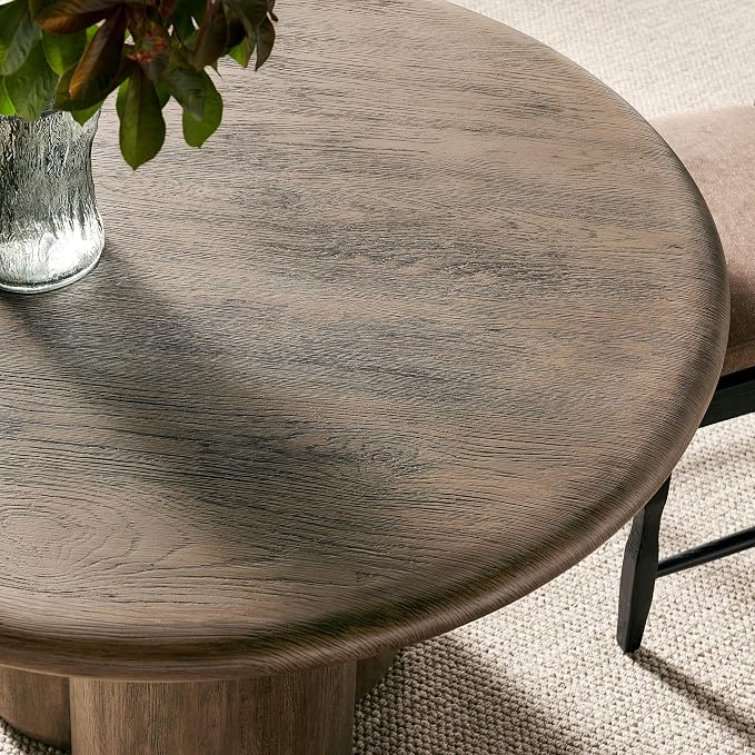 Modway Tori 48 Inch Round Concrete Outdoor Dining Table in Weathered Walnut - Modern Patio Bistro Table, Seats 4, for Backyard, Balcony, Sunroom, Deck, Or Indoors