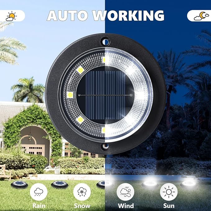 Flacchi Solar Lights Outdoor Waterproof - 2-in-1 Solar Powered Ground Lights Outdoor Solar Disk Light Landscape Light for Deck Step Patio Yard Pathway Walkway Driveway Garden (Cool White, 2 Pack)