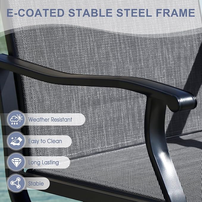 VICLLAX 5 Pieces Patio Dining Set, Outdoor Furniture Set of 4 Patio Swivel Dining Chairs and Square Patio Table with Umbrella Hole, Dark Charcoal Chairs & Black Tabletop