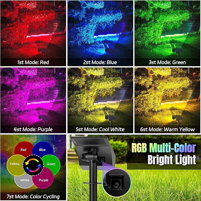 WENATY Solar Spot Lights Outdoor Waterproof, 12 Pack Solar Spotlights, RGB | 7 Lighting Modes, Color Changing Solar Powered Landscape Flood Lights for Halloween & Christmas Decorations Yard Garden Tree