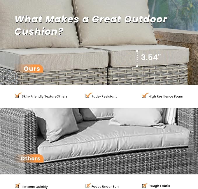 Outdoor Patio Furniture Sets,6 PCS Patio Conversation Set Outside Rattan Sectional Sofa with 42 in Fire Pit Table&Coffee Table Fit Backyard Porch Garden Poolside Balcony