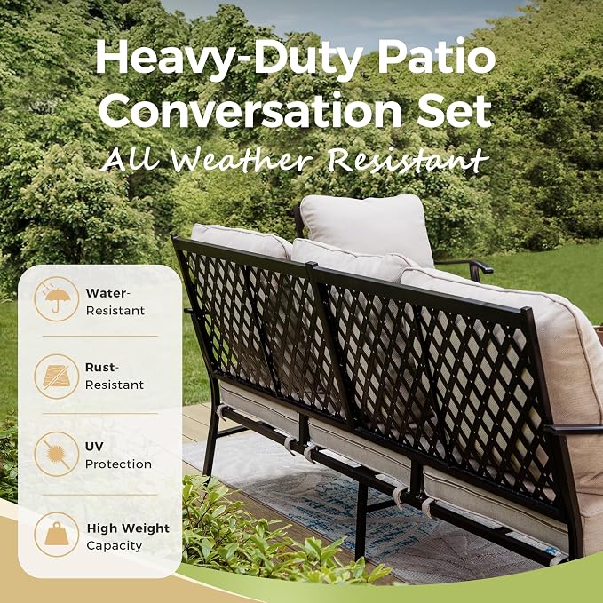 MIXPATIO Patio Furniture Set 5 pcs, Outdoor Patio Furniture, 3-Seat Sofa, 2 Swivel Chairs, 2 Ottomans and 5.75" Extra Thick Cushion, Patio Conversation Set for Garden Backyard Deck,Beige