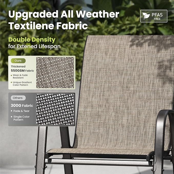PHI VILLA Patio Dining Set for 4, Stackable Chairs & Carbon Crystal Table | Textilene mesh chairs & 37'' Square Table. E-coated metal frame for outdoor, deck, lawn, garden. Rust-resistant, easy-clean