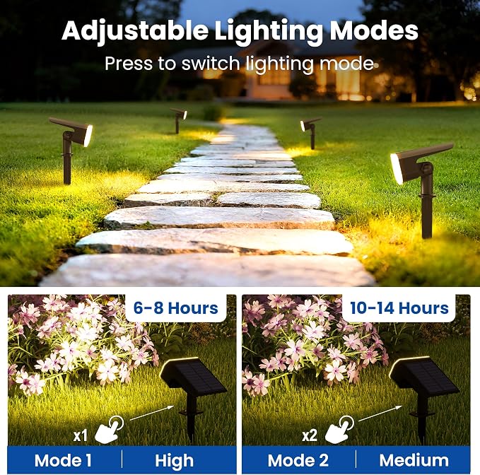 JEJOT Solar Spot Lights Outdoor Waterproof,4 Pack,2 Lighting Modes Solar Spotlights, Solar Lights for Yard Garden Lawn Landscape,Warm White