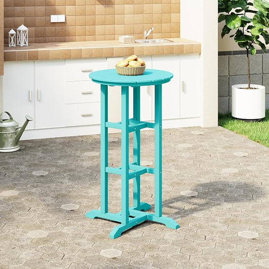 Costaelm Outdoor Bar Table, 42" Counter Height Round Patio Cocktail Bar Table, Patio Bar Table Bistro Dining Table Pub Table for Front Porch Deck, Backyard, Garden, Turquoise