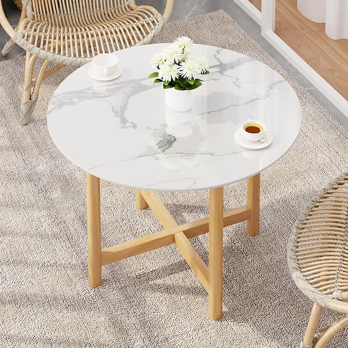 Ø31 Sintered Stone White Table Top for Dining Table Top, Replacement Table Top, Durable Tabletop for Home Office, Indoor/Outdoor All-Season Pub Table