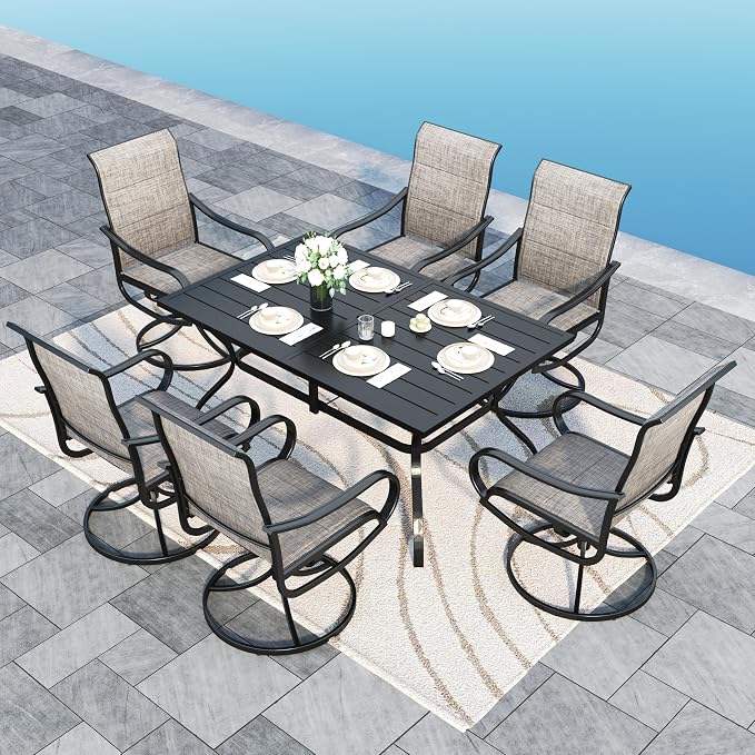 Sophia & William 7 Pcs Patio Dining Set w/Padded Swivel Chairs, Brown | High-back & Padded, Umbrella Hole, Rectangular, Durable & rrgonomic, Weather-resistant, Outdoor backyard deck, 7 Piece