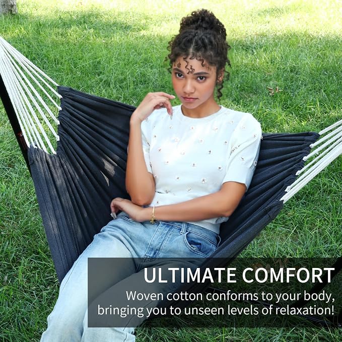 2 in 1 Hammock with Stand - Portable Hammock & Swing Chair, No Tools Assembly, with Carry Bag, Indoor Outdoor for Patio, Garden, Camping, Apartment (Black)