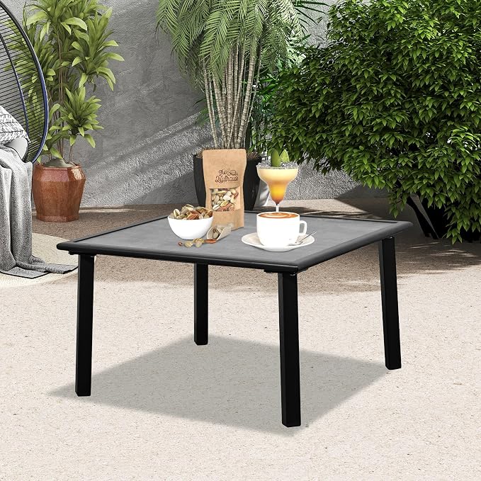 Domi Outdoor Low-Profile Side Table, Square End Table with Sturdy Metal Frame & All-Weather Resin Table Top, Patio Coffee Table for Garden, Backyard, Poolside, Deck, Grey (25.6” L x 25.6” W x 15” H)