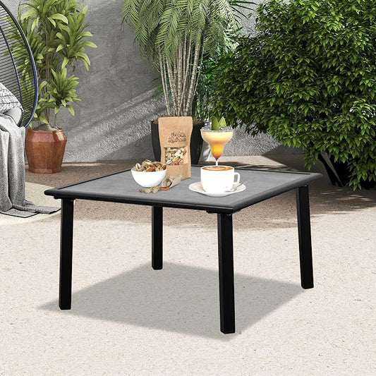Domi Outdoor Low-Profile Side Table, Square End Table with Sturdy Metal Frame & All-Weather Resin Table Top, Patio Coffee Table for Garden, Backyard, Poolside, Deck, Grey (25.6” L x 25.6” W x 15” H)