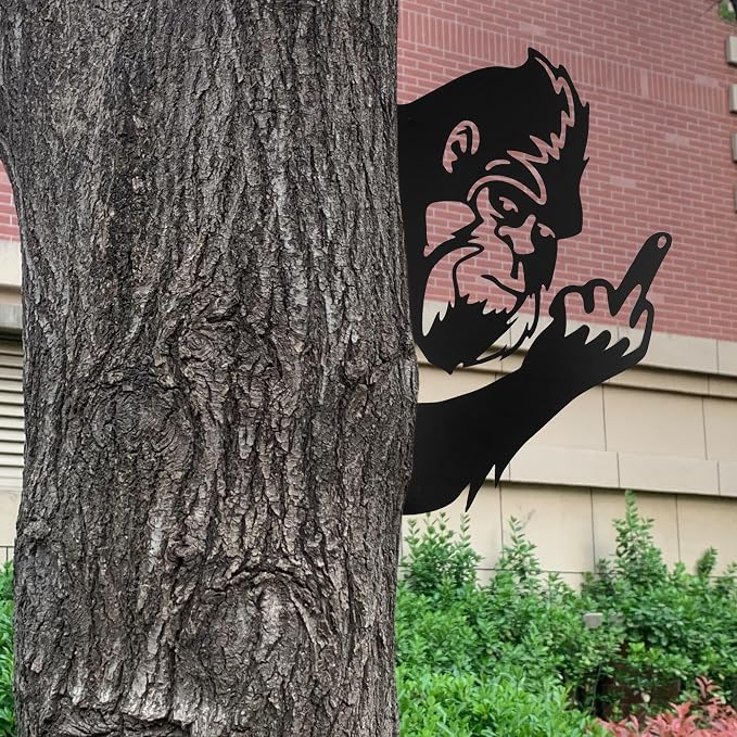 17.5 IN Sasquatch Peek Flip Off Metal Sign Bigfoot Yard Decor | Funny Big Foot Cutout Plaque Sculpture Silhouette Tree Fence Garden Patio House Wall Porch 17.5x11.4 IN Middle Finger