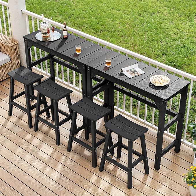 3 Piece Outdoor Bar Set, 42" Rectangular Pub Height High Top Bar Table & 2 Outdoor Bar Stools for Patio, Garden, Poolside and Bistro, Weatherproof, Black