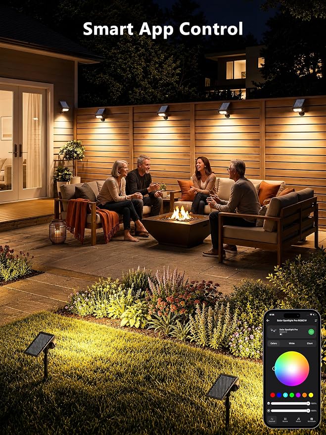 Brizled Smart Solar Spot Lights Outdoor LED Color Changing Landscape Lights | App Control; RGB/ Warm / Cool White Solar Uplights & Landscape Spotlight for Halloween Yard Tree Garden House Exterior