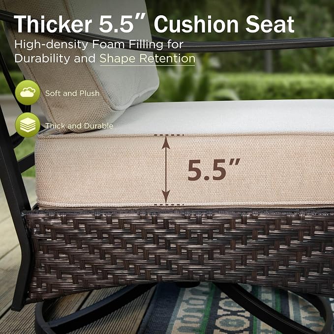 Patio Furniture Set with 56" Fire Pit Table, Premium Outdoor Wicker Metal Frame Furniture with Upgraded Waterproof Thick Cushions for Porch, Poolside, Deck, and Yard
