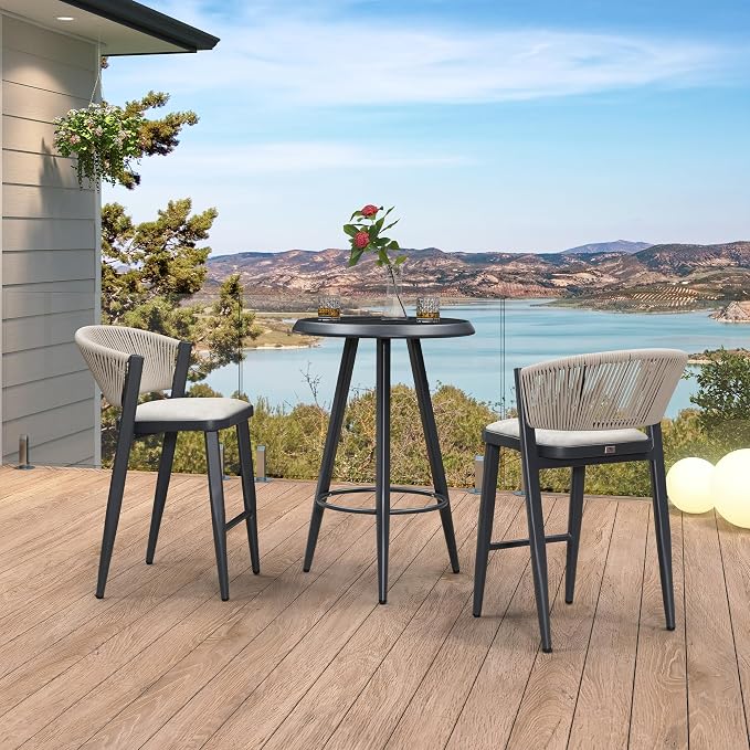 PURPLE LEAF Outdoor Round Table Height Counter Bistro Bar Table for Patio Garden Indoor Kitchen Dark Grey