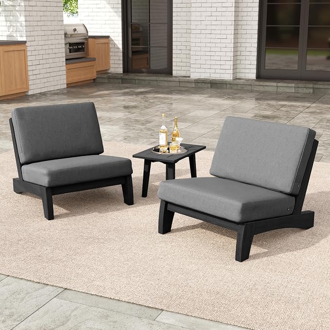 3 Pieces Patio Furniture Sets, All-Weather Outdoor Wood Bistro Set Patio Conversation Side Table Chiars for Balcony, Backyard