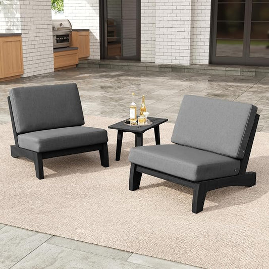3 Pieces Patio Furniture Sets, All-Weather Outdoor Wood Bistro Set Patio Conversation Side Table Chiars for Balcony, Backyard