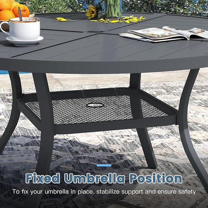 DIFY 5 Piece Outdoor Dining Set, Metal Patio Table and Chairs Set, 40.6" Round Dining Table & 4 Padded Textilene Swivel Patio Chairs, Outdoor Furniture Set for Garden Backyard Porch, Grey