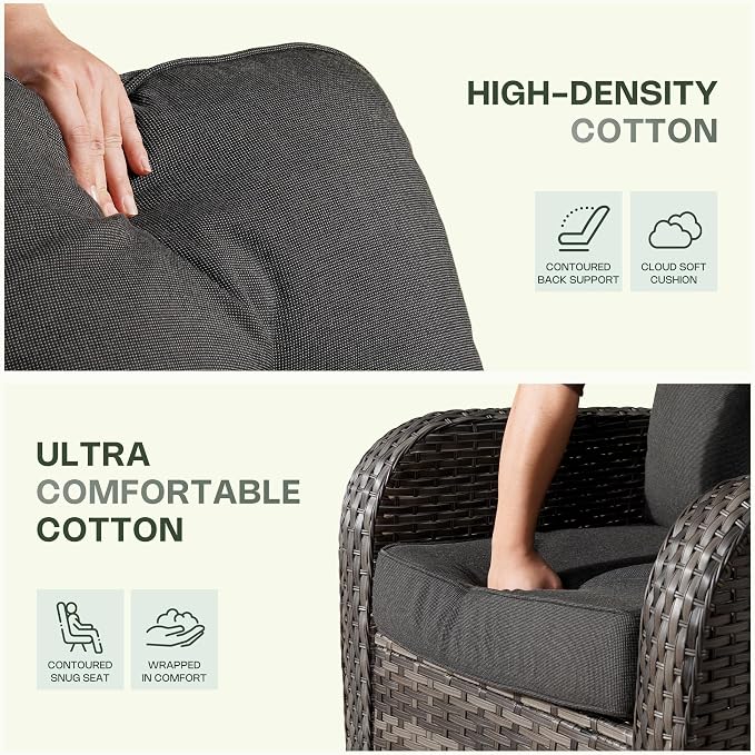Patio Furniture Set, Outdoor Wicker Chairs of 2, Modern Rattan Outdoor Chairs Conversation Set, All Weather High Back Patio Sofa with Comfy Cushions for Porch, Balcony, Garden, Black