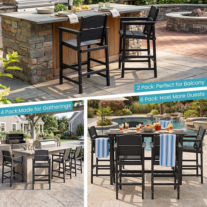 Outdoor Bar Table Set 3 Piece, HDPE Patio Bar Height Furniture Set with 2 Chairs, Small Space Patio Furniture, Weather Resistant Balcony Bistro Set for Garden, Deck, Porch, Premium Black