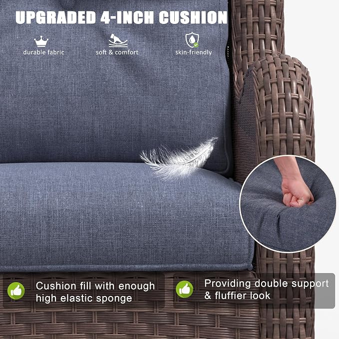 LayinSun 9 Pieces Outdoor Patio Furniture Set, Rattan Wicker Sectional Swivel Rocker Chairs Sets with Ottomans, Swivel Glider Chairs,Single Chairs and Coffee Table