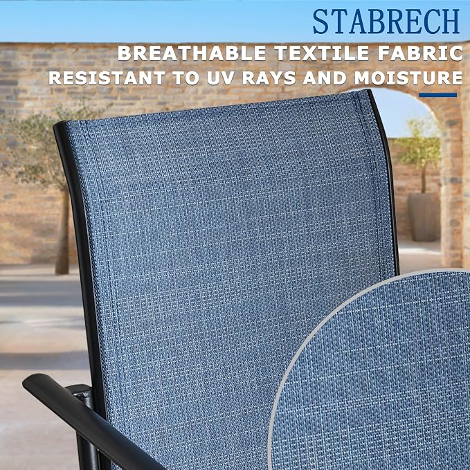 3 Piece Outdoor Dining Set, Patio Table and Chairs Set of 2, 27.6" Black Square Patio Table with 2 Blue Stackable Patio Chairs for Lawn, Garden, Porch
