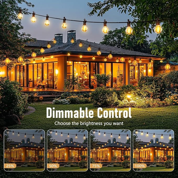 Brightown Outdoor String Lights Hanging Globe Patio Lights with 50 G40 Shatterproof Bulbs(2 Spare), IP44 Waterproof Connectable Commercial 50 Hanging Light for Indoor Outdoor Decor