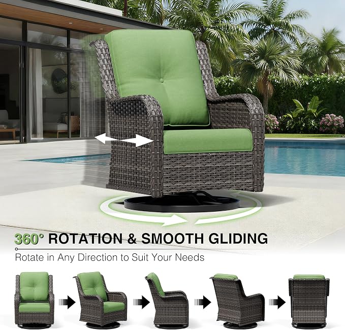 Joyside 5 Piece Wicker Patio Furniture Set, Outdoor Swivel Rocker Patio Chairs with High Back, Deep Seating, Wide Armrest, Thickened Cushions, Outdoor Furniture for Deck, Porch Use